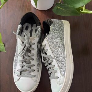 P448 Women's Silver Glitter Low-Top Sneakers